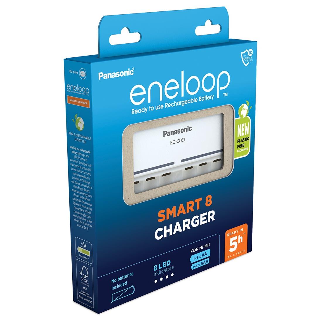 Eneloop chargeur intelligent pour batteries 1–8 ni-mh aa/aaa blanc bq-cc63e