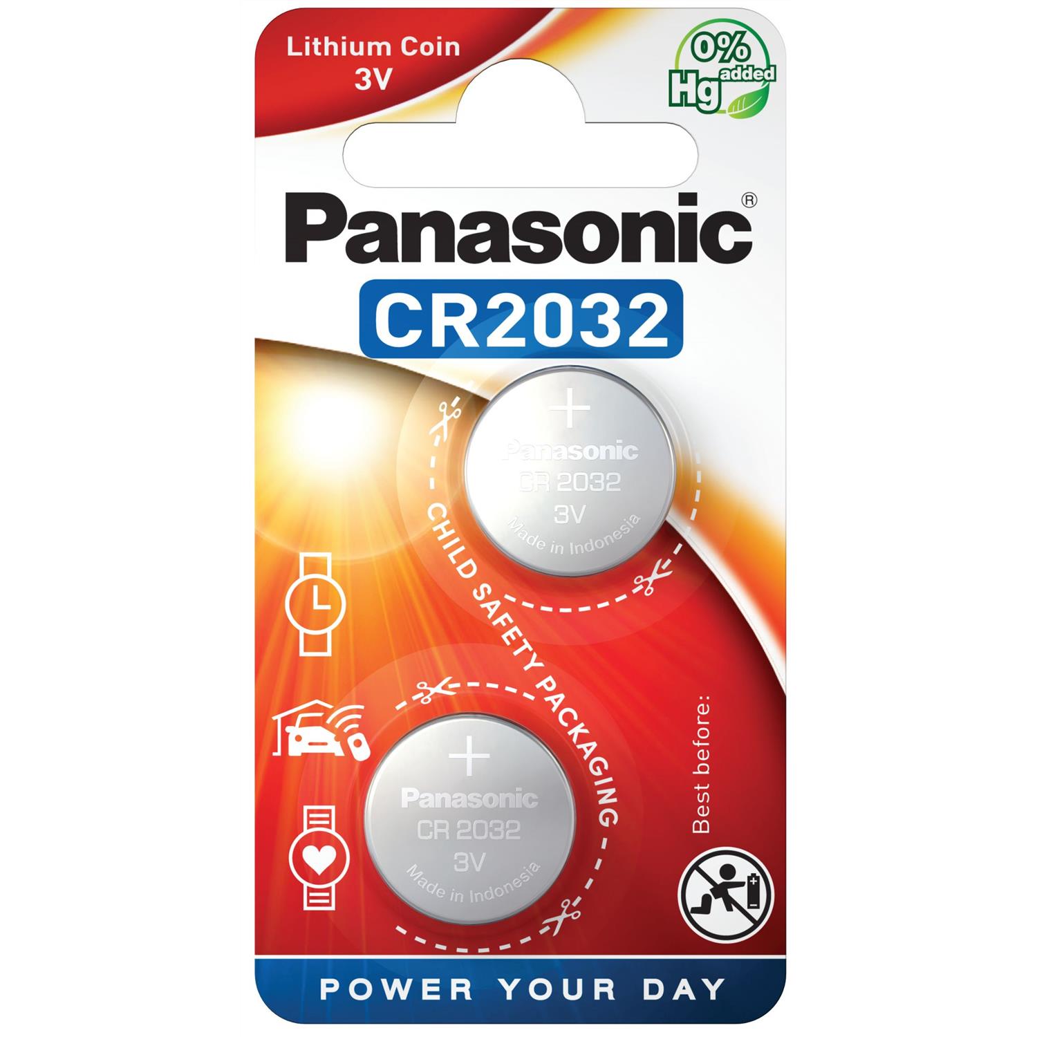Panasonic blister de 2 piles cr2032 3v 220mah cr2032l/2bp