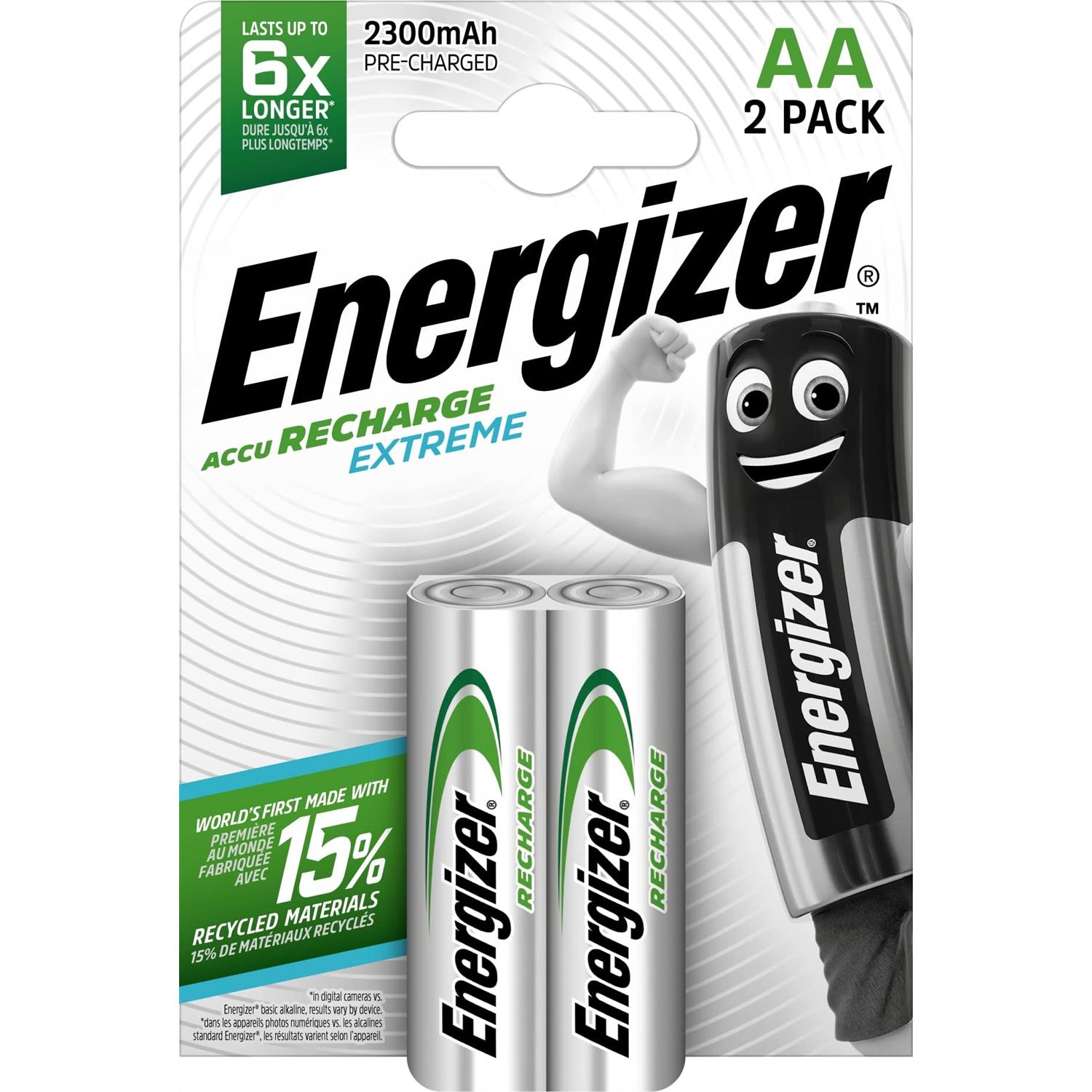 Energizer blister de 2 accus piles rechargeables hr6 extreme aa 2300mah 349986