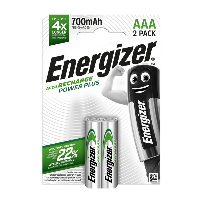 Energizer blister de 2 accus piles rechargeables hr03 power plus aaa 700mah 259964