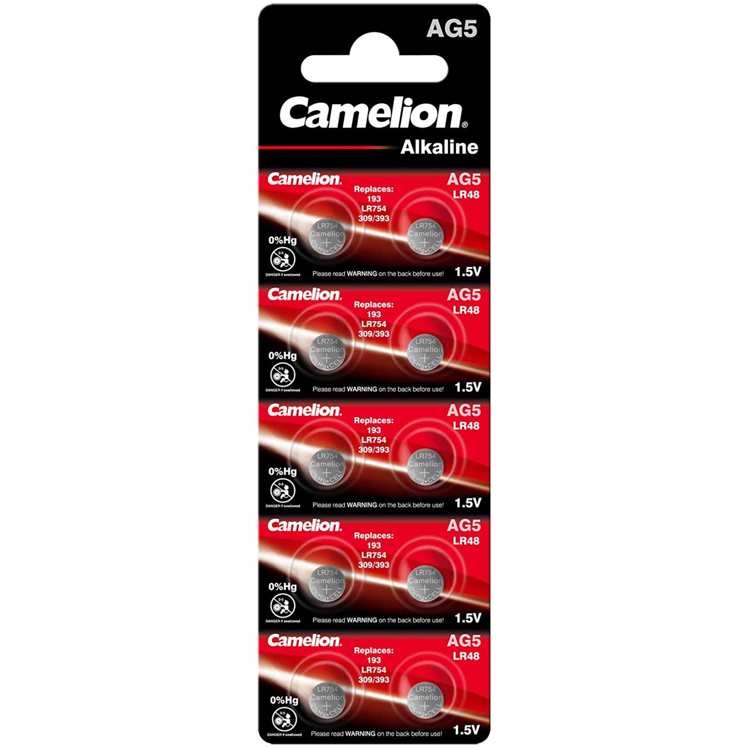 Pack de 10 piles camelion alcaline ag5 /lr48/lr754/309/39 (0% mercury/hg) 12051005