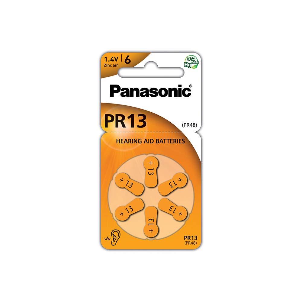 6 piles pour appareil auditif panasonic zinc-air pr13 (0% mercury/hg) - orange pr-13