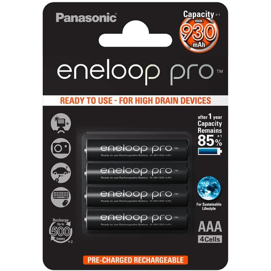 Blister de 4 piles rechargeables eneloop pro aaa (micro)/hr03 930mah 1,2v bk-4hcce/4be
